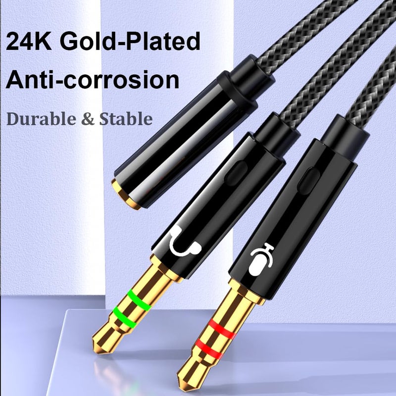 Warmstor 2-Pack Headphone Splitter for Computer 3.5mm Female to 2 Dual 3.5mm Male Headphone Mic Audio Adapter Y Splitter Cable Nylon Braided Cord Smartphone Headset to PC Adapter (Black,Silver) - Image 3